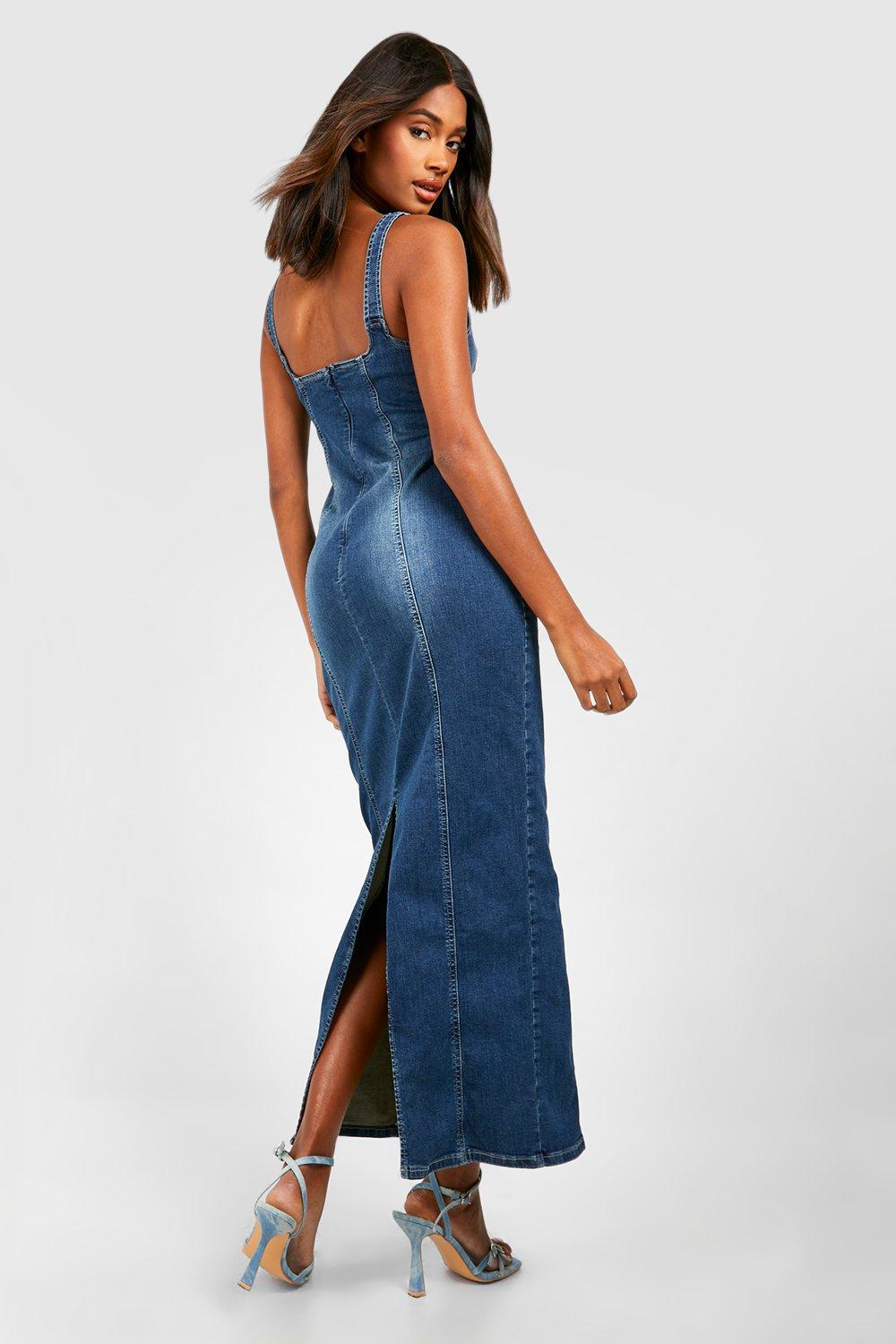 Boohoo denim clearance v neck dress